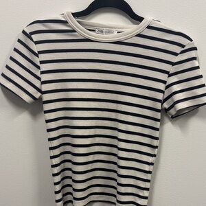 Zara Navy and White Striped Tee